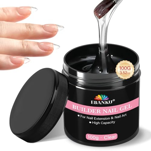 100g pour ongles Gel de construction transparent, EBANKU gel dur grande contenance, durcisseur pour extensions d'ongles, soak-off, longue tenue, photopolymérisation UV