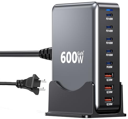 600W USB Charging Station,8-in-1 Multiple USB C Charger Block,Dual PD 140W Laptop Fast Charger Adapter,Multiple Devices Hub Compatible with MacBook Pro/Air,DELL,iPhone15/16,GalaxyS24/S23 and More