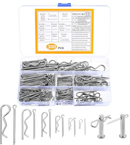 300 Pièces R Goupilles Fendues et Goupille Fendue en Acier Inox, Goupille de Verrouillage Ressorts de Montage Goupilles Clips Fendues de Sécurité pour Voitures Mécaniciens Garages Camping-cars