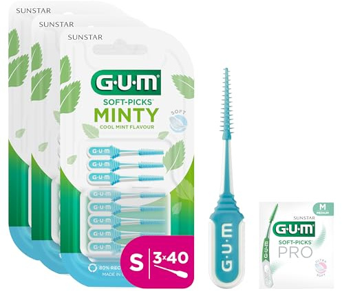 GUM SOFT-PICKS MINTY Interdentalreiniger | Erfrischender Minzgeschmack | Zahnreinigung und Zahnbelagentfernung | Größe S | 3 x 40 Stück