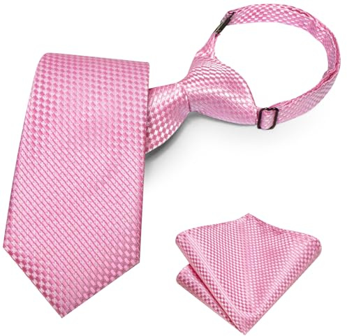 Hi-Tie Seidenkrawatten-Set für Jungen, Größe 8–11, vorgebundene Krawatten für Jungen, blau, rot, grün, Kinder-Krawatte und Einstecktuch, Set für Hochzeit, rose, M