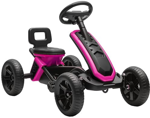 AIYAPLAY Kart Pedales, Go Kart con Ruedas Antideslizantes de EVA, Marco Metálico, Carga 30 kg, para Niños y Niñas de 2-5 Años, Rosa