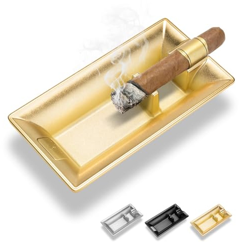 CLZOONG Posacenere per sigari, grande capacità, in lega, stile retrò, in bronzo antico, per casa, interni ed esterni, feste, ristorante, piscina (oro)