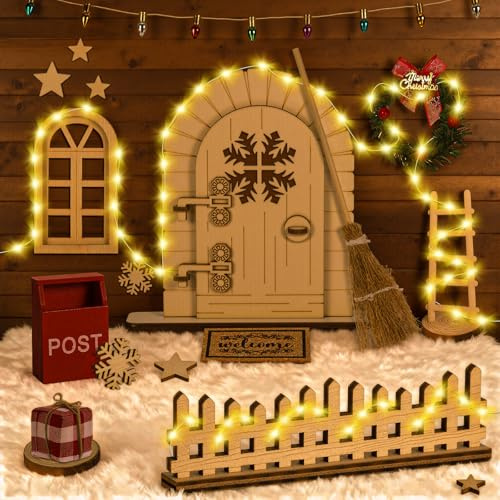 Wichteltür Set 24 PCS mit Licht – Weihnachtswichtel Tür Set inkl. Zubehör, Weihnachtsdeko Elfentür für Kinder Geschenk