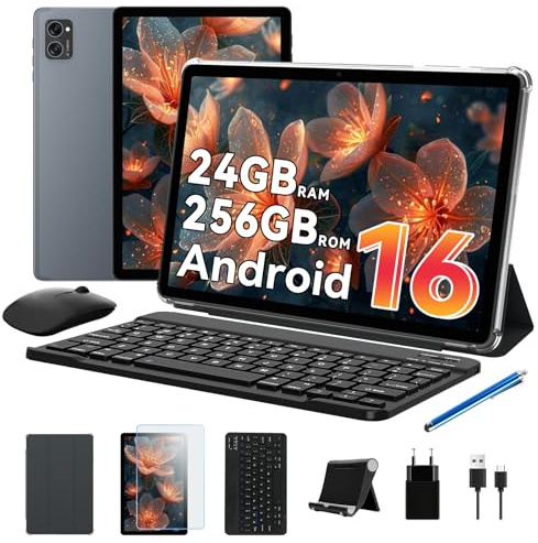 TABWEE Android 16 Tablette avec Clavier et Stylet - 24 Go+ 256 Go(4To TF), Octo-Core, Gemini AI, Tablette 10 Pouces, Widevine L1, 5000 mAh, 8 MP+ 5MP, GPS, Face ID (Garantie de 4 Ans)