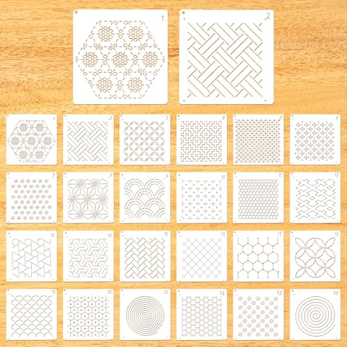 Evadollina 24 pezzi Sashiko Stencil Set, Quilting a mano, Scrapbooking artigianale, Maschere in rilievo, Natale (12 x 12 cm)