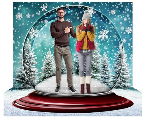 Mindsoft 7 x 5ft Winter Snow Globe Backdrop Snowflake Wall Decor Banner Winter Photography Background Wonderland Snow Crystal Ball Floor Background for Party Photoshoot Studio Booth Props