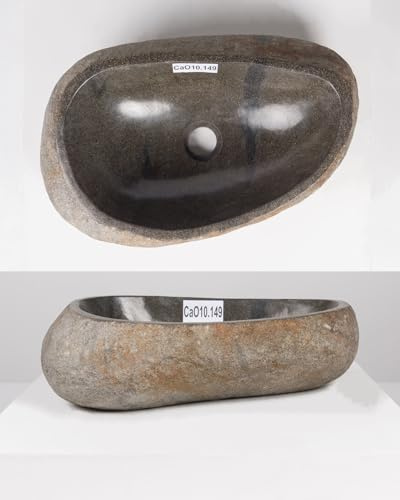 Stein-Waschbecken 50 cm Unikatauswahl nach dem Kauf Bad WC Garten oval innen poliert Handwaschbecken Findling Flußstein-Waschbecken Wohnfreuden