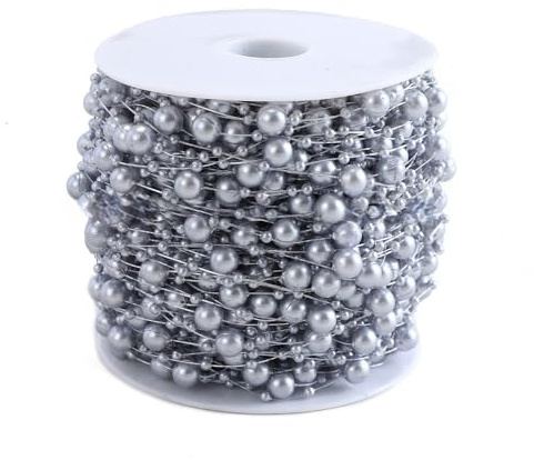 WANYI 5M Perlenkette Deko Perlengirlande Weihnachten Perlenband Meterware Perlenschnur Kunstperlenkette für DIY Handwerk Hochzeits Partydeko Weihnachten(Grau)