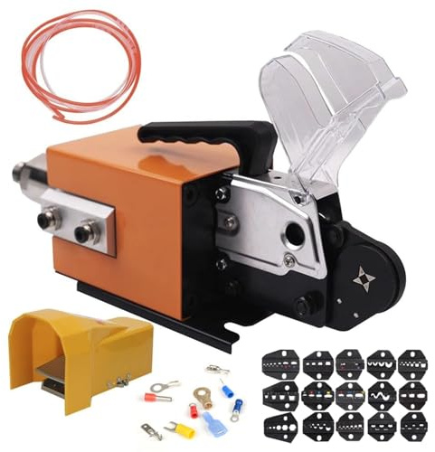 Crimpadora neumática de terminales, alicate de 1,3 T con 15 juegos de matrices y moldes for terminales de hasta 16 mm², for diferentes matrices.