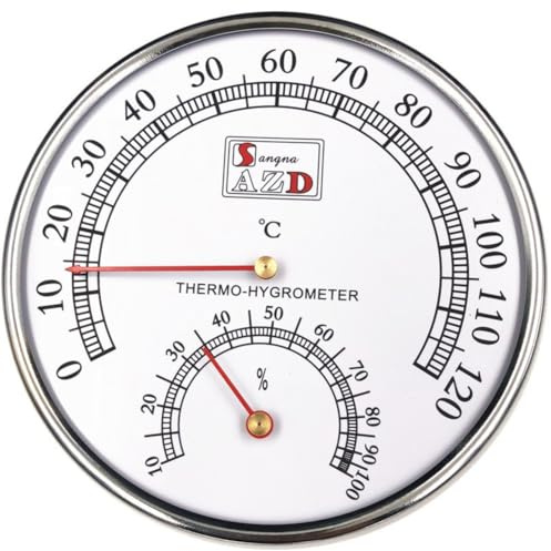 Lawnoval Termometro e igrometro per sauna con timer, orologio da parete per bagno, in acciaio inox e plastica, 125 x 125 mm, argento
