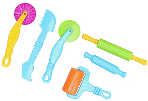 HEEPDD Playdough Tool Kit 6pcs Clay Dough Tools Kit, Colorful Plastic Dough Molds and Rolling Pin for Toddlers Sensory Activities, Ideal for Creative Play Nan