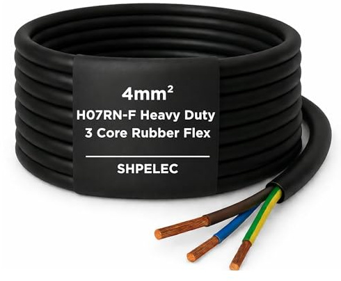 SHPELEC® H07RN-F Rubber Flexible Power & Control Cable 3 Core 4mm² – Heavy Duty Industrial Use for Outdoor & Workshop Applications – Oil, Water & UV Resistant - 2m
