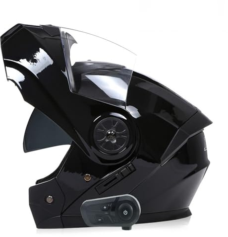 ZHTBATE Adulto Motocicleta Todoterreno Crash Bluetooth Homologado ECE Cascos Integral Integrado Abatible Casco con Visera Doble, Modular Bluetooth Casco,Moto Bluetooth Casco
