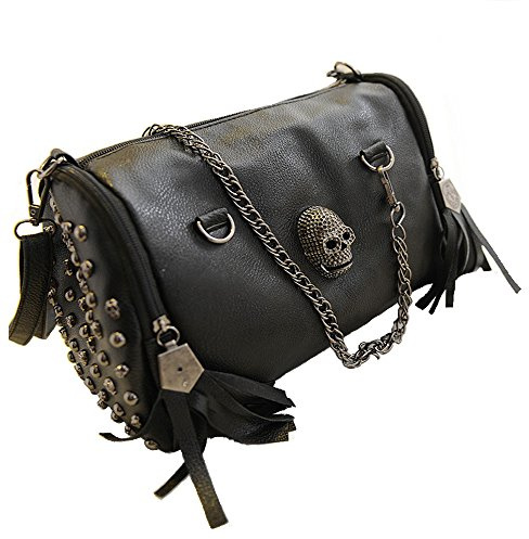 FiveloveTwo Damen Handtasche Griff Tasche Schultertaschen Shopper Umhängetaschen Punk Schädel Schwarz Geldbörse Handtasche
