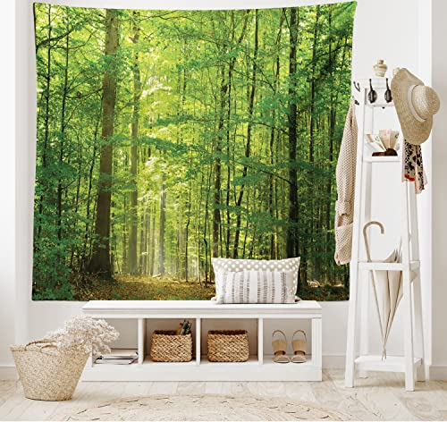 ABAKUHAUS Wald Wandteppich und Tagesdecke, Laub Wald Sommer aus Weiches Mikrofaser Stoff Waschbar ohne Verblassen Digitaldruck, 230 x 140 cm,Grün