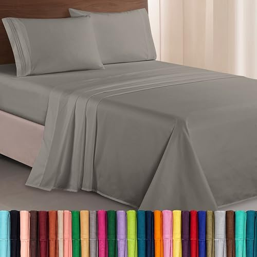 Elegant Comfort Lujoso Juego de sábanas de Microfibra 1500, de Tres líneas Bordadas, de 4 Piezas, Resistente a Las Arrugas y a la decoloración, tamaño Queen, Color Gris