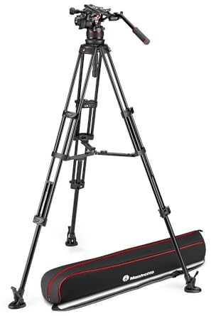 Manfrotto MVK612TWINMA Nitrotech 612 Fluid-Videokopf für Videoaufnahmen mit Doppelrohr-Stativ aus Aluminium mit Mittelspinne für DSLRs, spiegellose, Video- und Cinema-Kamerasysteme, 18 kg Traglast