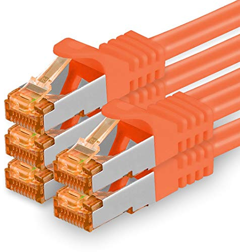 1aTTack.de 1,5m - Cat.7 Netzwerkkabel Orange - 5 Stück Gigabit Ethernet LAN Kabel 10000 Mbit s Patchkabel Cat7 Kabel S FTP PIMF Schirmung LSZH Cat.7 Rohkabel Rj45 Stecker Cat 6a - 5 x 1,5 Meter