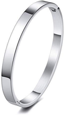 MeMeDIY Personalisierte Armband Gravur Name Identifizierung ID Angepasst für Frauen Mädchen Edelstahl Stulpearmband (Große Größen, Silber Farbe)