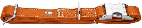 HUNTER Hundehalsung Cannes Alu-Strong | Rindnappaleder, weich, edel, elegant, stufenlos verstellbar, mit Schlüsselanhänger, Farbe; Orange, Größe: XL