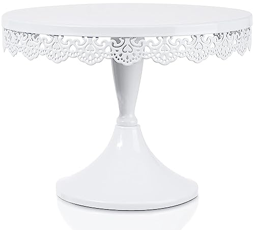 JUJOYBD Bandeja para tartas con pie, soporte para tartas vintage, placa de metal para tartas, soporte para tartas, postres, decoración para bodas, cumpleaños, Navidad, color blanco, D 25 cm