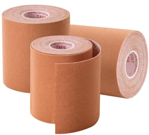 Gsbomzap 3 Pack Kinesiology Tape for Shoulder, Precision Width for Targeted Muscle Support, Waterproof Latex Free Cotton Elastic Athletic Tape for Pain Relief, Joint, Knee, Ankle - Beige 3in 5.5yd