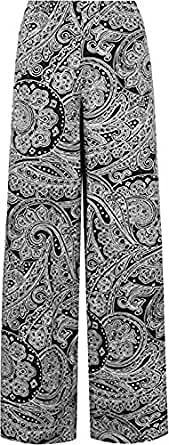R&N FASHIONS Ladies Printed Palazzo Wide Leg Flared Elasticated Stretch Plus Size Trousers (Paisley Print, 12-14)