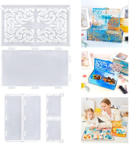 Koonafy 4Pcs Resin Silikonform Schachtel mit Deckel Silikonform Epoxidharz Box Schmuck Harz Form für DIY Fertigkeit Herstellung Schmuckbox Aufbewahrungsbox Stifthalter