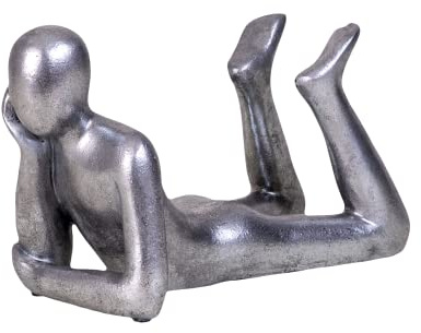 IDYL Moderne Skulptur Figur Sandsteinguss Lying Man | wetterfest |silberfb. | Masse 31x14x19 cm | Dekorationfigur für jeden Wohnbereich, Balkon und Garten |