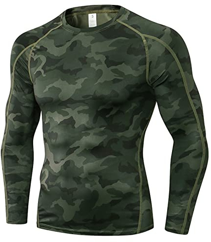 Anawakia Camisas de compresión de manga larga para hombre, camisetas de compresión de secado fresco para hombre, camiseta de entrenamiento atlético, para correr, capa base, Camuflaje Verde, X-Large