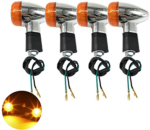 VRWEARE Universal 4pcs Motorcycle Turn Signals Chrome Bullet Front Rear Lights Compatible with Harley Honda Suzuki Yamaha Kawasaki Motorcycle Bobber Chopper