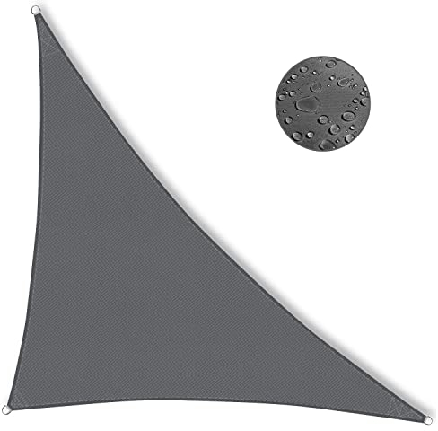 IOAOI Sonnensegel Dreieckig 3 x 3 x 4.3m, Wasserdicht Sonnenschutz Sonnensegel Dreieck Rechtwinklig, 95% UV Schutz, inkl Befestigungsseile für Balkon Terrasse Garten (Farbe: Grau)
