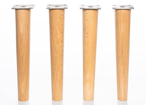 Möbelfüße, Buchenholz, mit Montageplatte, 4 Stück Möbelfüße, 8,10,12,15,20 cm, hoch, konische Holzbeine gerade (4 Stück 30 cm, natürlich)