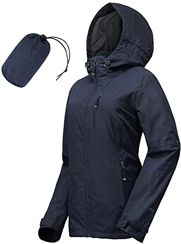 33,000ft Women's Lightweight Waterproof Jacket Packable Hooded Rain Jacket Breathable Windbreaker Softshell Raincoat for Outdoor Running Walking Hiking