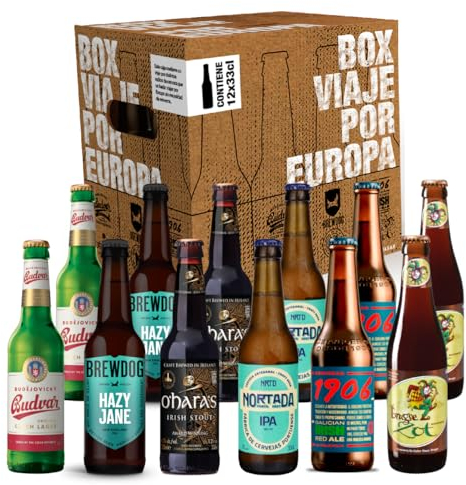 1906 Box Viaje por Europa - Pack de Degustación de Cervezas Europeas,12 x 33 cl,Incluye: Irish Stout,Belgian Blond Ale,IPA,Session IPA,Czeck Lager y 1906 Galician Irish Red
