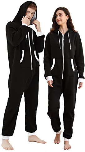 Dodheah Pijama Mono Invierno Muje Hombre Negro Zips Onesie Adulto Navidad Dormir Ropa de Salón Pijamas Cosplay Traje-XL