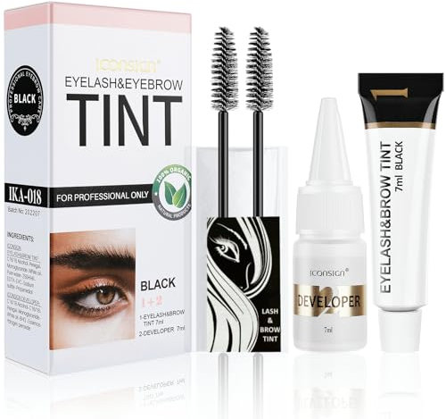 Duoffanny Augenbrauen Kit Augenbrauenfarbe, Farbe für Wimpern, Augenbrauen färben für einen natürlichen Look und ein langanhaltendes Ergebnis für 4-6 Wochen, 7ml, Schwarz