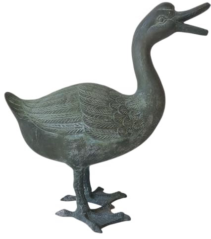 Generisch Deko Figur Bronze Metall Höckergans Vogel Gans Ente Gartendeko Statue Patina -1