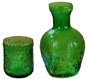 BestAlice Vintage Bedside Water Carafe and Glass Set for Bedroom Nightstand, 34oz/1L Bediside Carafe with Glass Cup, Night Glass Water Pitcher Set
