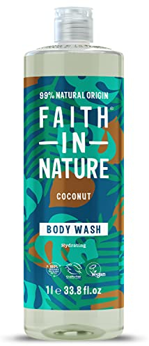 Faith In Nature 1L Natural Coconut Body Wash, Hydrating, Vegan and Cruelty Free, No SLS or Parabens