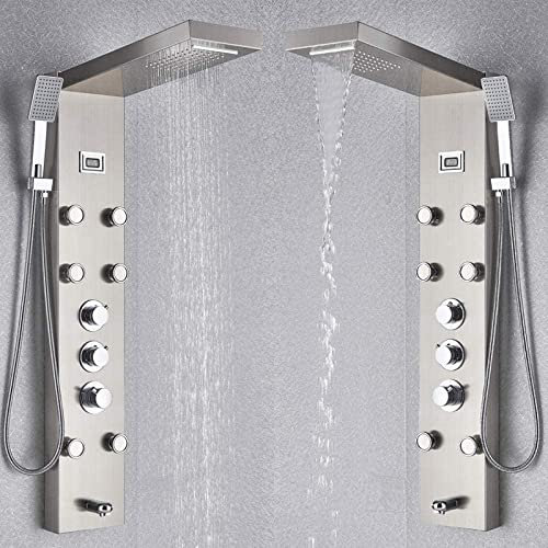Thermostatic Mixer Shower Panel Rainfall Waterfall Massage Jets Shower Column Shower Faucet Shower Set-Black-Brushed_Nickle Decoration