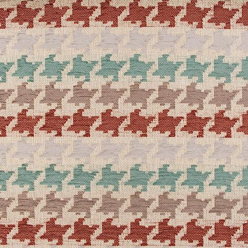 SCHÖNER LEBEN. Polsterstoff Dekostoff Jacquard Mira Hahnentritt beige rot türkis