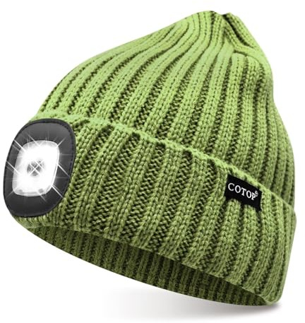 COTOP Mütze mit Licht, Led Strickmütze Herren Winter, Geschenke Männer Weihnachten, Warm Beanie mit Stirnlampen für Joggen, Wandern, Laufen, Radfahren
