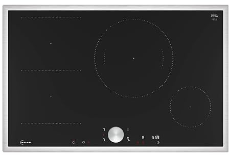 NEFF T58STS1L0, N 90, Induktionskochfeld, autarkes Glaskeramik-Kochfeld 80 cm breit, Twist Pad, Combi Induction, Home Connect, Smart Hood Automatic, aufliegend, Schwarz