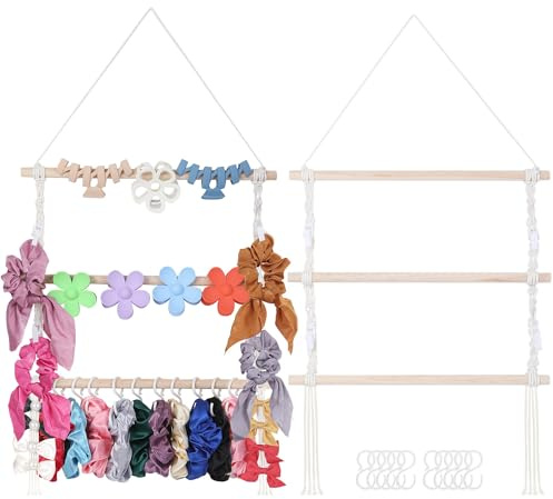 UREYMX Makramee-Haarklammer-Organizer, hängende Schleife, hängende Haarspangenhalter und Aufbewahrung für Frauen und Mädchen, Haar-Accessoires, Boho-Wanddekoration, geeignet für Zuhause, Tür, Schrank,