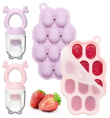 btrfe Moldes para paletas de leche materna para bebés y alimentador de alimentos para bebés (paquete de 2), bandeja de silicona para congelador, comedero de chupete de silicona y mordedor