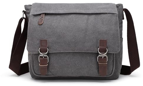 Sechunk Segeltuch Leder Herren Umhängetasche 15,6 Zoll Große Laptoptasche Vintage Canvas Messenger Bag Aktenktasche Schultertasche Bürotasche Kuriertasche Arbeitstasche