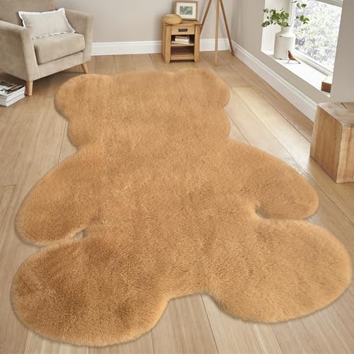 Aoczes Groß Bärenteppich Niedlich Kunstfell Schafspelz Teppich Weich Flauschiger Kaninchenfell-Teppich für Kinderzimmer Kinder Schlafzimmer Wohnzimmer Ästhetische Wohnkultur (180x240cm, Braun)