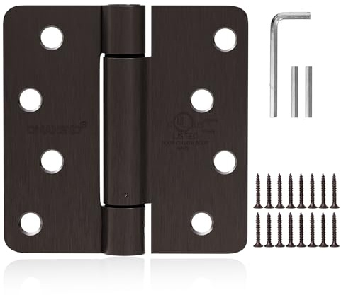 2 Pack Self Closing Door Hinges 4 in Oil Rubbed Bronze Door Hinges Spring Loaded Auto Close Hinges 1/4'' Radius Corners Adjustable Tension for Interior Door 4 x 4 in Auto Self-Closing Hinge